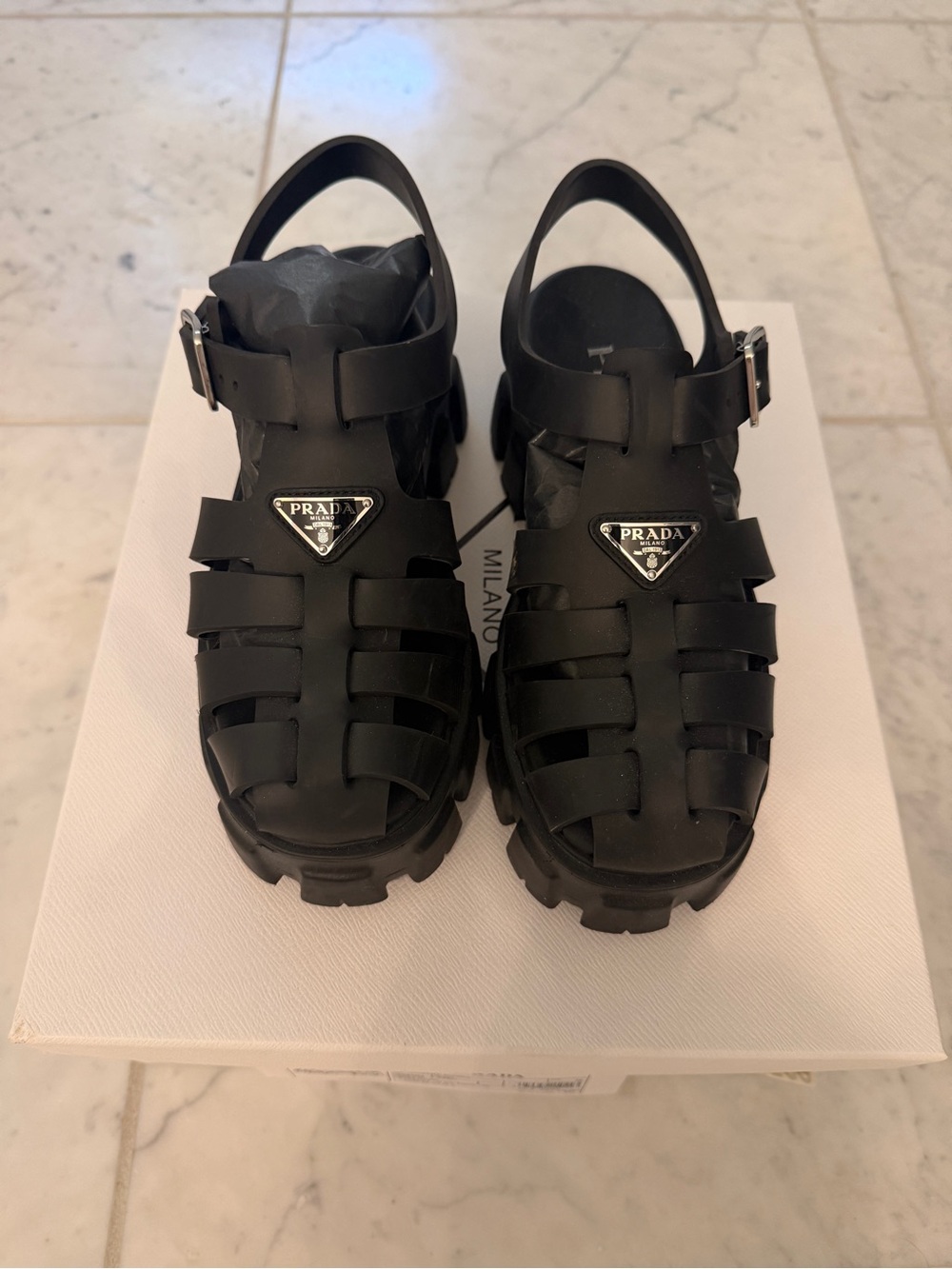 Prada Black Cage Platform Rubber Sandals with Logo — WORN ONCE